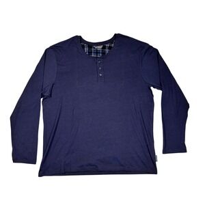 Eddie Bauer Mens XL Navy Blue Fleece Lined Long Sleeve Henley Shirt EMW0032S
